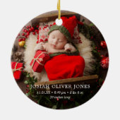 Eenvoudig Cute Elegant Foto Baby's Eerste Kerstmis Keramisch Ornament (Achterkant)