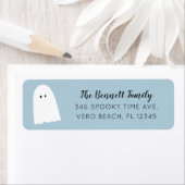 Eenvoudig Cute Ghost Elegant Script Halloween Blue Etiket (Insitu)