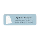 Eenvoudig Cute Ghost Elegant Script Halloween Blue Etiket (Voorkant)