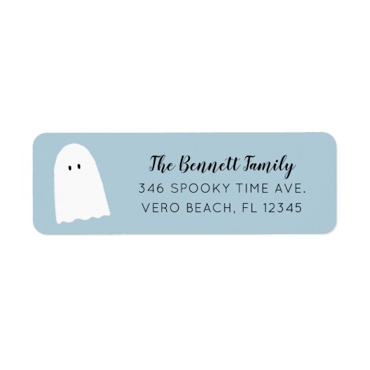 Eenvoudig Cute Ghost Elegant Script Halloween Blue Etiket (Voorkant)
