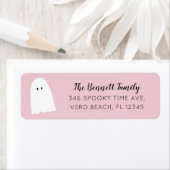 Eenvoudig Cute Ghost Elegant Script Halloween roze Etiket (Insitu)