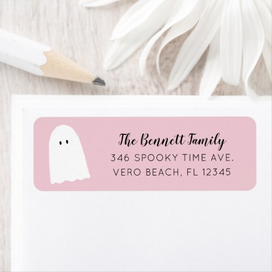 Eenvoudig Cute Ghost Elegant Script Halloween roze Etiket (Insitu)