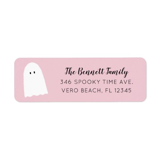 Eenvoudig Cute Ghost Elegant Script Halloween roze Etiket (Voorkant)