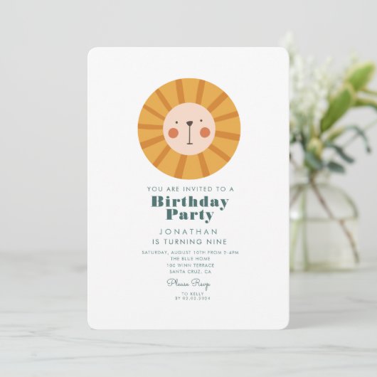 Eenvoudig Cute Lion Forest met dieren op zaterdag Kaart (Staand voorkant)