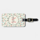 Eenvoudig Cute Roos Flower Pink Monogram Naam Bagagelabel (Voorkant horizontaal)