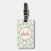 Eenvoudig Cute Roos Flower Pink Monogram Naam Bagagelabel (Voorkant verticaal)