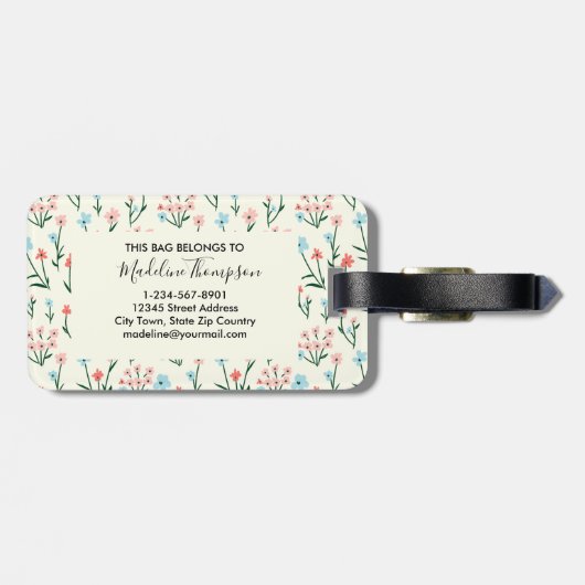 Eenvoudig Cute Roos Flower Pink Monogram Naam Bagagelabel (Achterkant horizontaal)