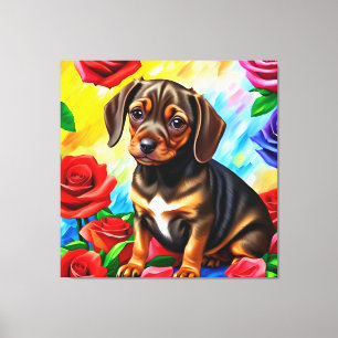 Eenvoudig Dachshund Pug Puppy Dog Art Canvas Afdruk