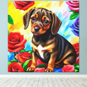 Eenvoudig Dachshund Pug Puppy Dog Art Canvas Afdruk (Insitu (Houten vloer))