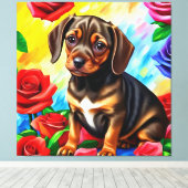 Eenvoudig Dachshund Pug Puppy Dog Art Canvas Afdruk (Insitu (Houten vloer))