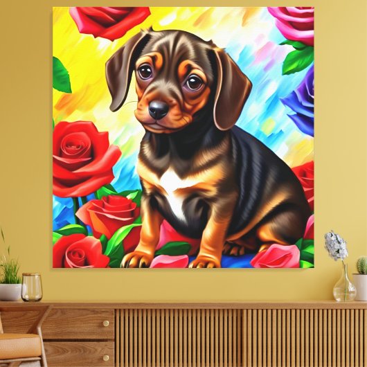 Eenvoudig Dachshund Pug Puppy Dog Art Canvas Afdruk (Insitu (Woonkamer))