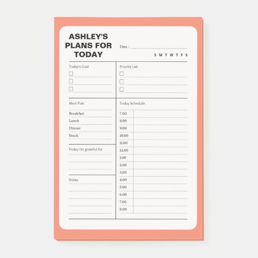 Eenvoudig Dagelijks Planner Notitieblok Post-it® Notes (Voorkant)
