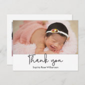 Eenvoudig Dank je Script Baby Girl 2 Foto's Kaart (Voorkant / Achterkant)