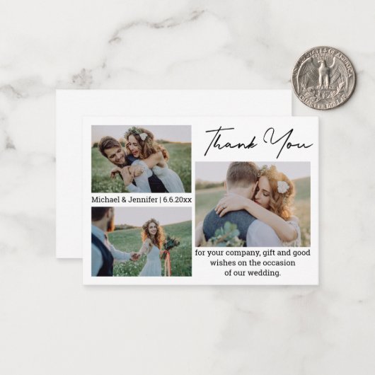 Eenvoudig dank u 3 foto's bruiloft notitiekaartje (Voorkant / Achterkant in situ)