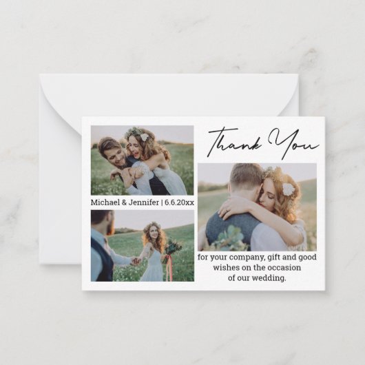 Eenvoudig dank u 3 foto's bruiloft notitiekaartje (Voorkant)