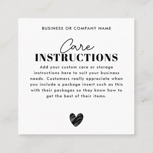 Eenvoudig dank u hart zorg instructie bedrijf informatiekaartje (Achterkant)