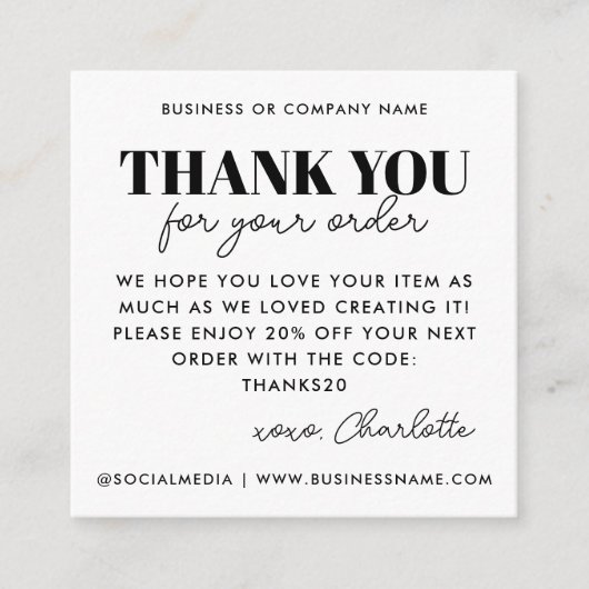 Eenvoudig dank u hart zorg instructie bedrijf informatiekaartje (Voorkant)