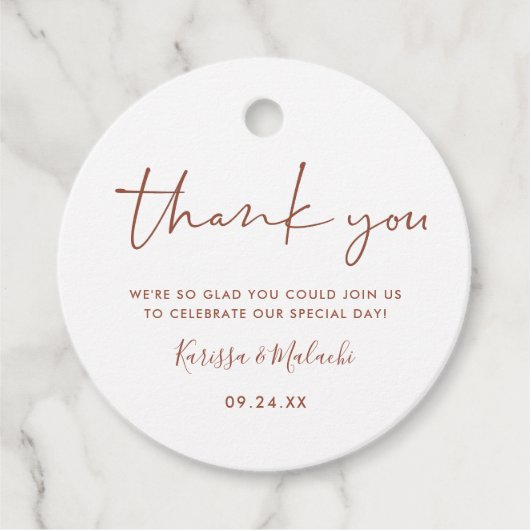 Eenvoudig dank u roest en witte trouwnamen bedankjes labels (Voorkant)