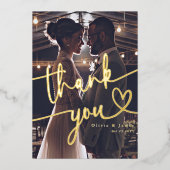 Eenvoudig dank u Script hart bruiloft foto Folie Feestdagenkaart (Voorkant)