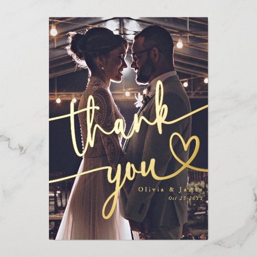 Eenvoudig dank u Script hart bruiloft foto Folie Feestdagenkaart (Voorkant)