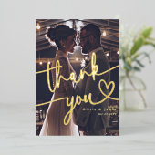 Eenvoudig dank u Script hart bruiloft foto Folie Feestdagenkaart (Staand Voorkant)