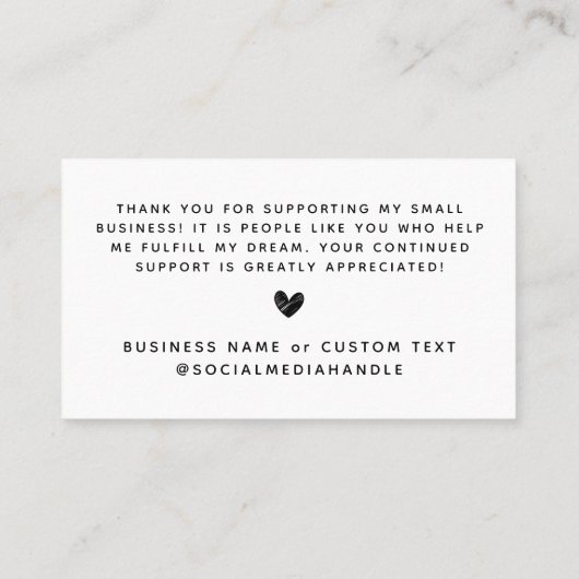 Eenvoudig dank u voor het winkelen van kleine bran visitekaartje (Achterkant)