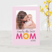 Eenvoudig de beste MOM ooit roze lila moederdag Kaart (Gele Bloem)