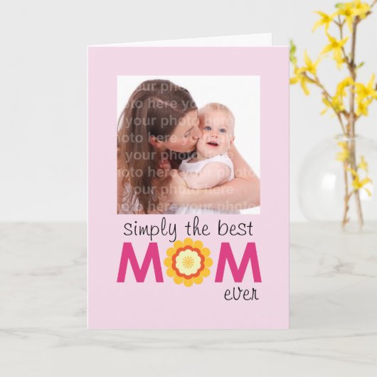 Eenvoudig de beste MOM ooit roze lila moederdag Kaart (Gele Bloem)