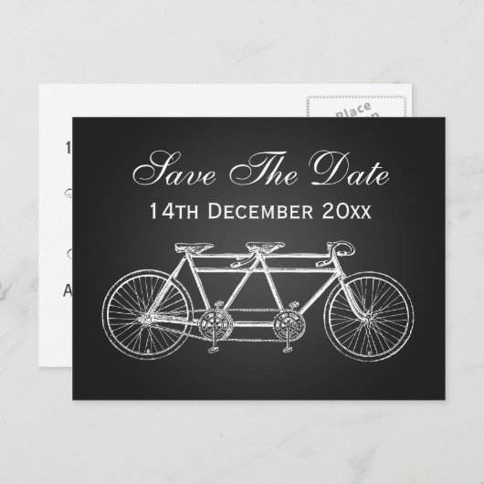 Eenvoudig De datum opslaan Tandem Bike Zwart Aankondigingskaart (Voorkant / Achterkant)