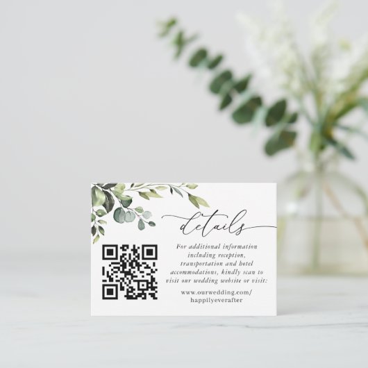Eenvoudig de Elegant Eucalyptus Wedding QR Code De Informatiekaartje (Staand voorkant)