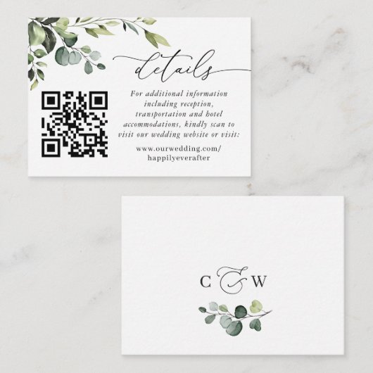 Eenvoudig de Elegant Eucalyptus Wedding QR Code De Informatiekaartje (Voorkant / Achterkant)