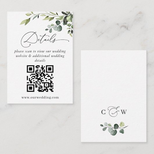 Eenvoudig de Elegant Eucalyptus Wedding QR Code De Informatiekaartje (Voorkant / Achterkant)