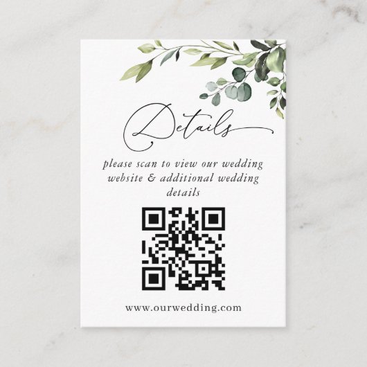 Eenvoudig de Elegant Eucalyptus Wedding QR Code De Informatiekaartje (Voorkant)
