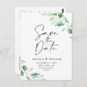 Eenvoudig de Eucalyptus Wedding sparen de Datum Briefkaart (Voorkant / Achterkant)