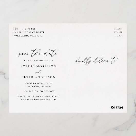 Eenvoudig de Foto van het Manuscript Elegant spare Folie Uitnodiging Briefkaart (Achterkant)