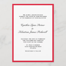 Eenvoudig de kleurengrens rode zwarte trouwuitnodi kaart