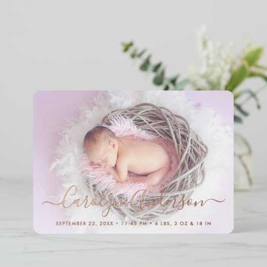 Eenvoudig de Lila kondiging van de geboorte van Ch Folie Uitnodiging (Staand Voorkant)