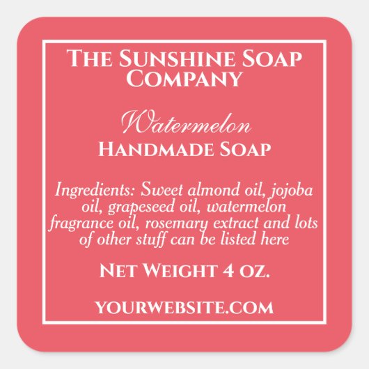 Eenvoudig deep roze zeep en cosmeticaetiket vierkante sticker (Voorkant)