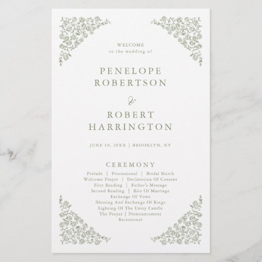 Eenvoudig Delicaat Bloemig Saliegroen Huwelijkspro (Voorkant)