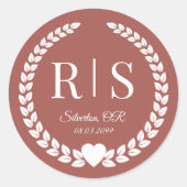 Eenvoudig diep terracotta monogram ronde sticker (Voorkant)