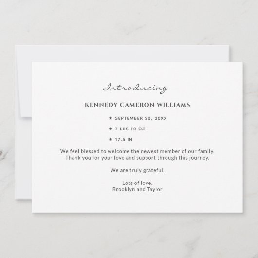 Eenvoudig dier Hallo Baby Aangepaste foto Pasgebor Aankondiging (Achterkant)