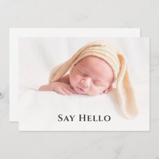 Eenvoudig dier Hallo Baby Aangepaste foto Pasgebor Aankondiging (Voorkant / Achterkant)