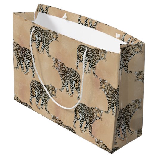 Eenvoudig dierlijk patroonpatroon in Golden Leopar Groot Cadeauzakje (Achterkant Gekanteld)