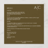 Eenvoudig donker brons monogram bruiloft receptie menu (Voorkant)