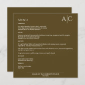Eenvoudig donker brons monogram bruiloft receptie menu (Voorkant / Achterkant)