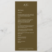 Eenvoudig donker brons monogram bruiloft receptie menu (Voorkant)
