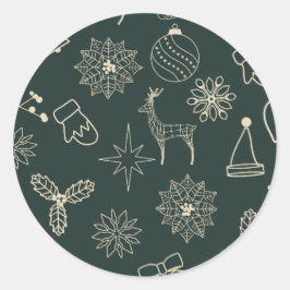Eenvoudig donker saliegroen leuk kerstpatroon ronde sticker