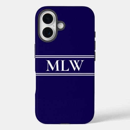 Eenvoudig donkerblauw en wit monogram Case-Mate iPhone case (Achterkant)