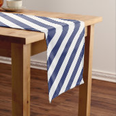 Eenvoudig, donkerblauw en wit Stripes patroon Korte Tafelloper (Voorbeeld)