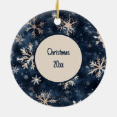 Eenvoudig donkerblauw met sneeuwvlokken All Over P Keramisch Ornament (Achterkant)